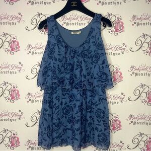 Angela silk tank top made in Italy blue roses tiered ruffle frill stunning shirt
